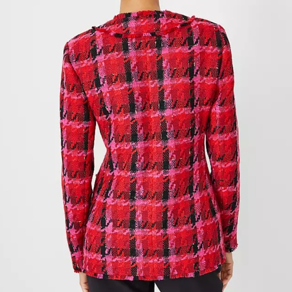 ANN TAYLOR Women’s Pink Multi Long Cardigan Jacket in Houndstooth Tweed Sz-2P - Picture 12 of 12